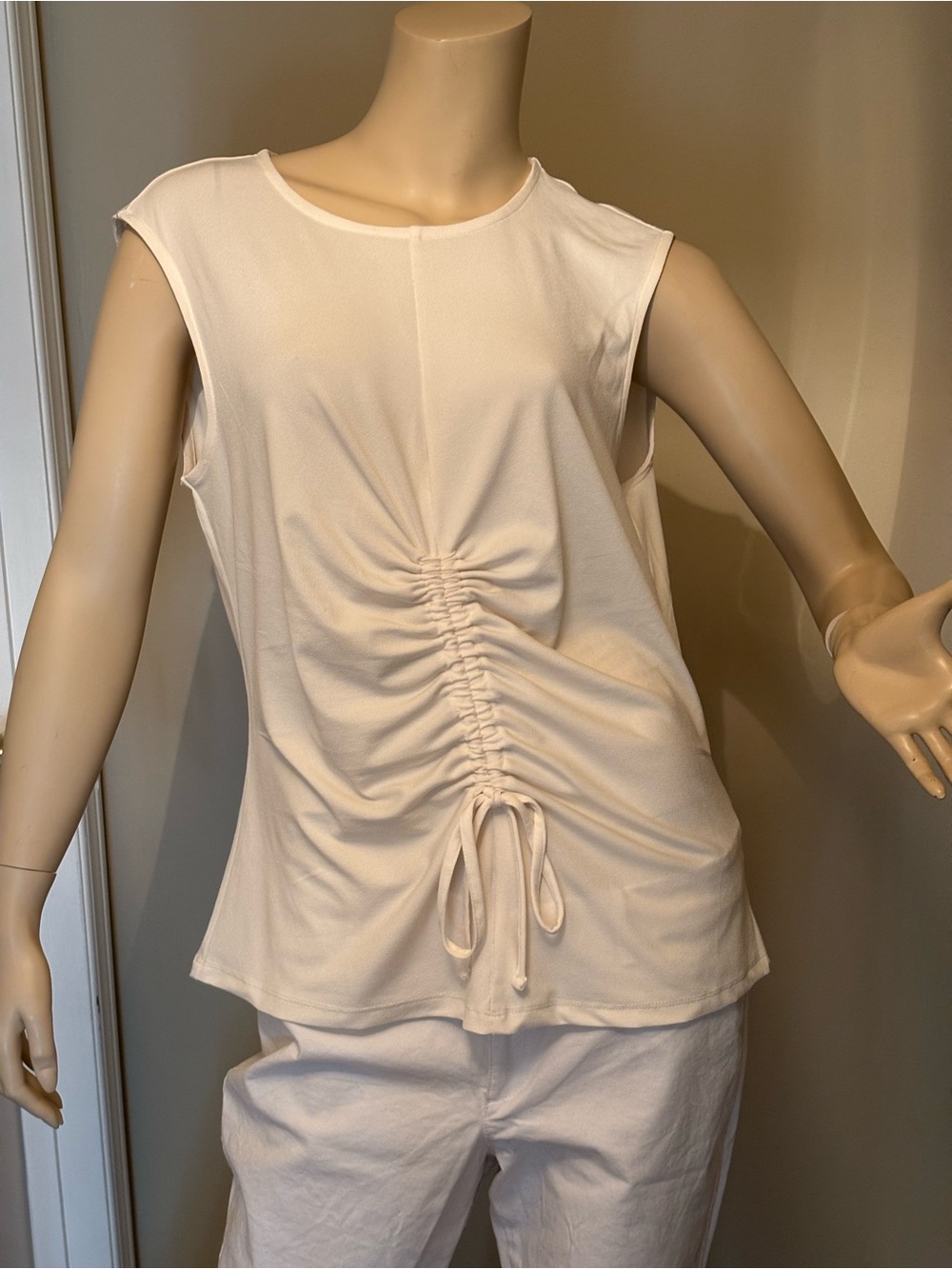 Ricki's White Sleeveless Ruched Drawstring Tank